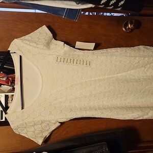 Isaac Mizrahi Mixed Lace Fit and Flare Dress White M